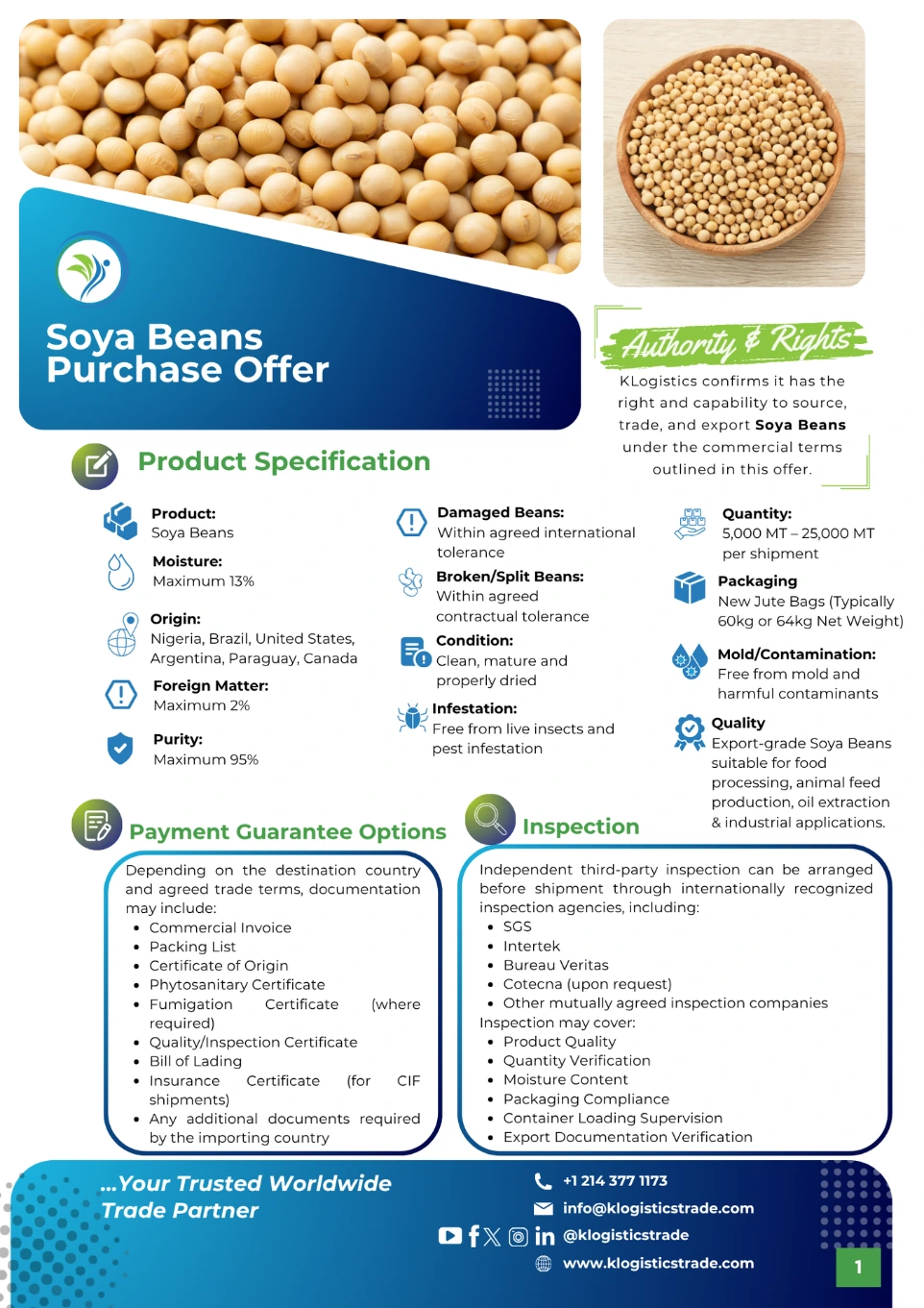 K Logistics Soya Beans Purchase Offer
